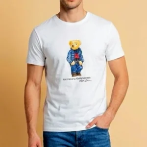 POLO Ralph Lauren Crew Neck T-Shirt -White , Denim Bear