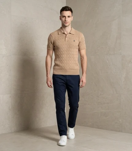 Ralph Lauran Cable Knit Short Selves Polo White Beige