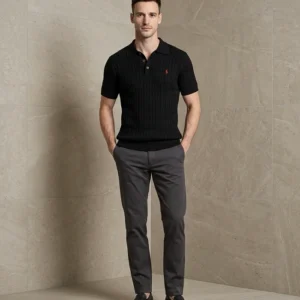 Ralph Lauran Cable Knit Short Selves Polo Black (slim fit)
