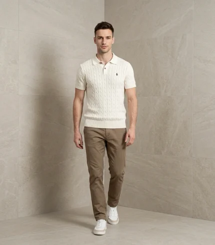 Ralph Lauran Cable Knit Short Selves Polo White