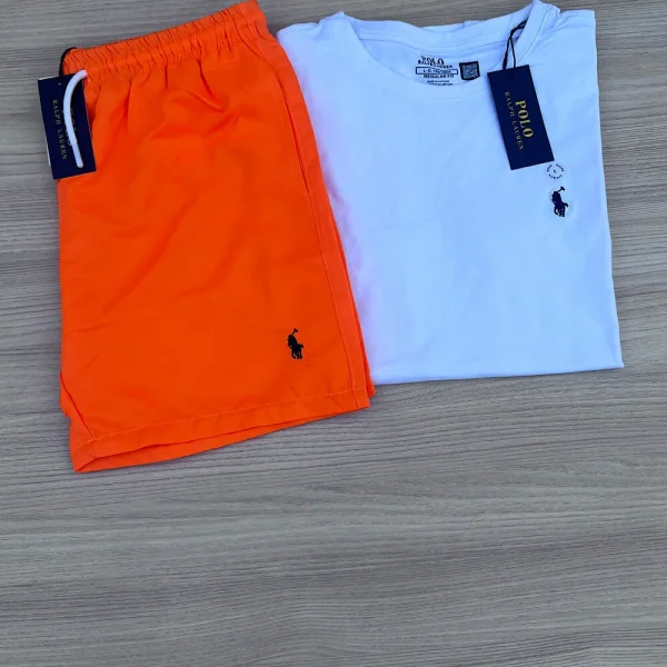 POLO RALPH LAUREN WHITE T-SHIRT COMBO WITH 4 DEFERENT COLOUR SWIMMING SHORTS/UNISEX