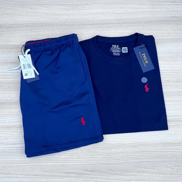 POLO RALPH LAUREN NAVY BLUE T-SHIRT COMBO WITH 4 DEFERENT COLOUR SWIMMING SHORTS/UNISEX