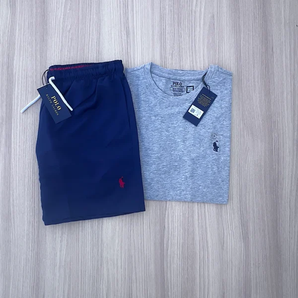 POLO RALPH LAUREN GRAY T-SHIRT COMBO WITH 4 DEFERENT COLOUR SWIMMING SHORTS/UNISEX