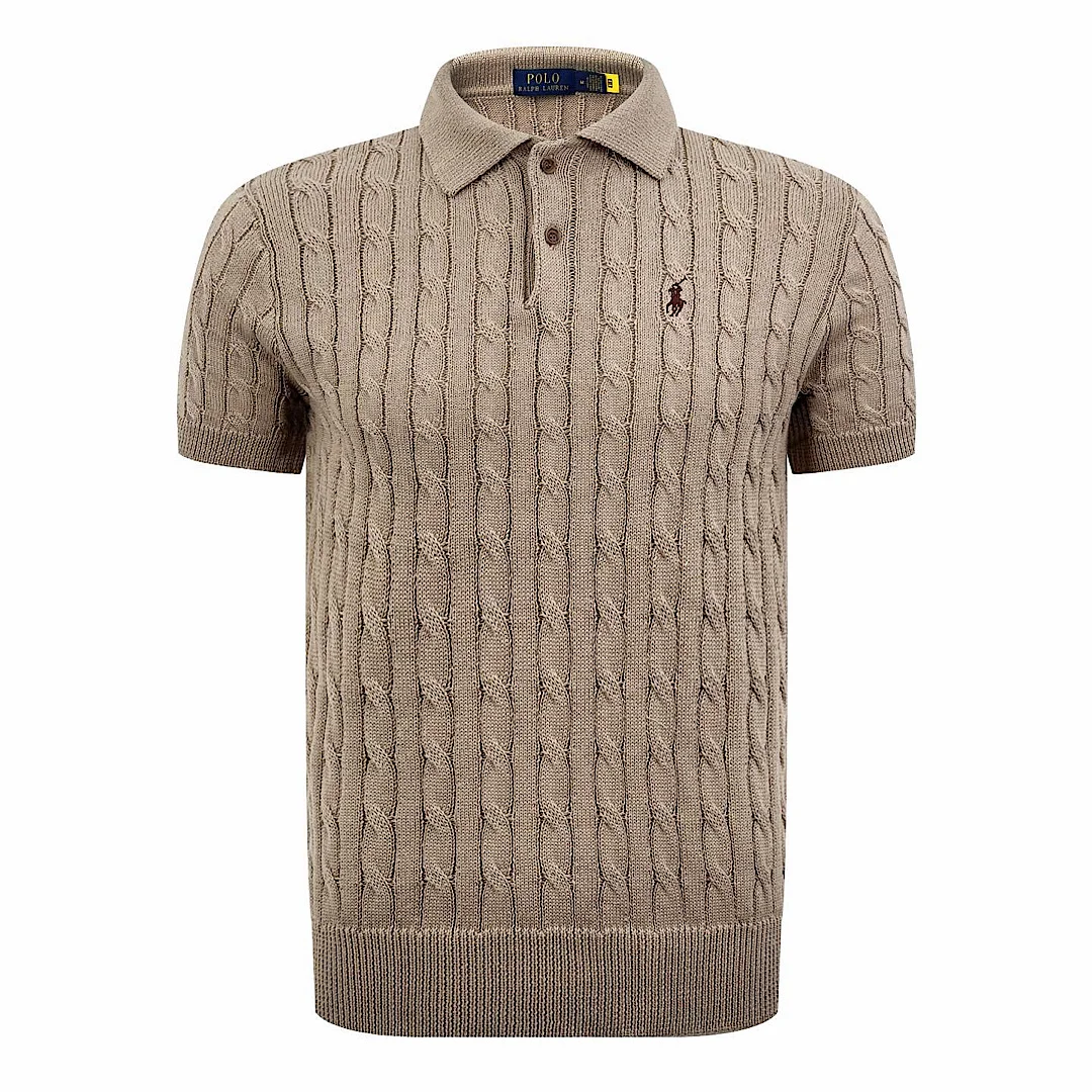 CABLE-KNIT POLO-COLLAR SHIRT