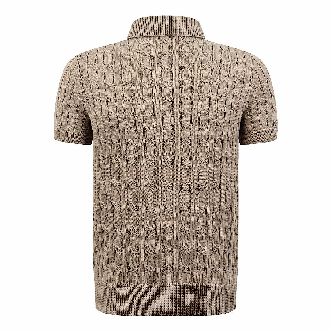 CABLE-KNIT POLO-COLLAR SHIRT